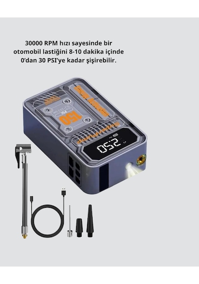 Taşınabilir Kablosuz Hava Pompası 150 Psi Güçlü Basınç 6000mah Şarjlı