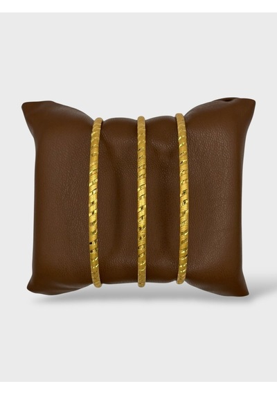 Arnes Jewelry Çelik 22 Ayar Altın Kaplama Çizgili Ajda Bilezik - 3 Adet 22 Cm Ar619nes Gold