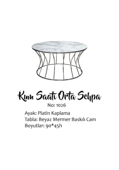 Orta sehpa BRC kum saat Model BEYAZ MERMER TEMPER Cam Metal transmisyon Çelik PLATİN Renk Kaplama Orta sehpa BRC kum saat Model BEYAZ MERMER TEMPER Cam Metal transmisyon Çelik PLATİN Renk Kaplama