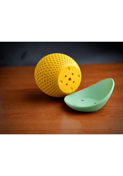 3d Baskı Küre Saksı - Kafes Dokulu İki Parçalı Dekoratif Saksı - Sarı-mint Çok Renkli