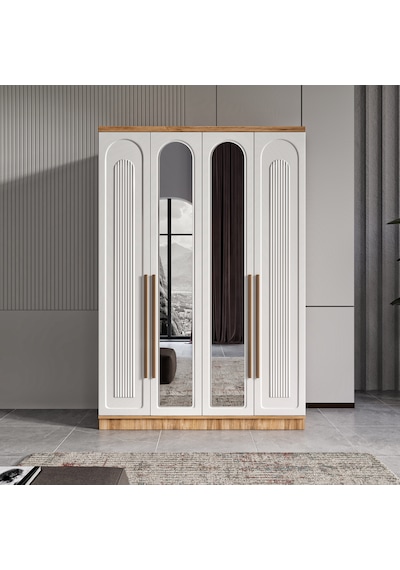 Flora 4 Kapaklı Aynalı Komple Mdf Gardırop - Elbise Dolabı