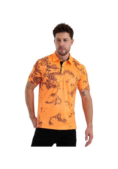 Gölge Desenli Spor Polo Yaka Erkek Kısa Kol Tişört Oranj