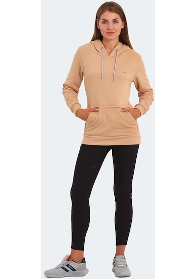 Slazenger KESHIAN IN Kadın Kapüşonlu Cepli Açık Kahve Sweatshirt
