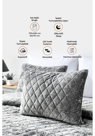 Evlen Home Kapitone Kadife Yatak Örtüsü Seti Tek Kişilik Supersoft 2 Parça Yumuşak Elyaf Dolgulu