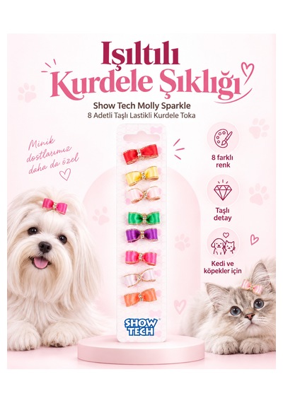 Show Tech Molly Sparkle Taşlı Lastikli Kurdele Kedi Köpek Tokası 8 Adetli Paket