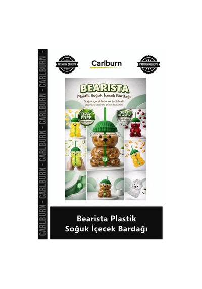 Özel Üretim Ayıcık Tasarım Pipetli Kapaklı Sert Dayanıklı Bearista Plastik Soğuk İçecek Bardağı