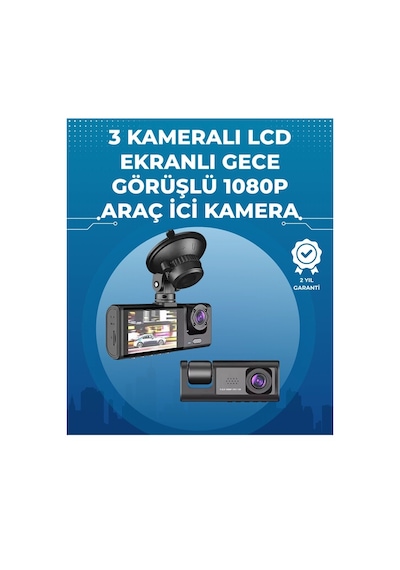 Gece Görüşlü 3'lü Araç Kamerası - Geri Görüş Destekli, 170 Geniş Açı