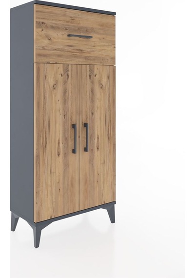 Hyperion Dolap 2 Raflı Tek Çekmeceli 2 Kapaklı 60x44x134 Antrasit-çam Antrasit