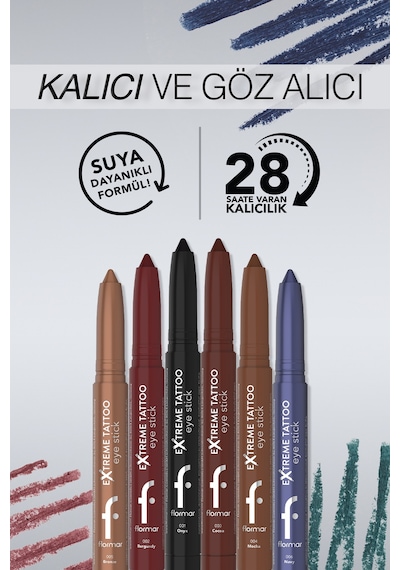 Flormar Extreme Tattoo Mat & Işıltılı Asansörlü Kalemtıraşlı Jel Göz Kalemi & Far Stick 8682536118965 001onyx