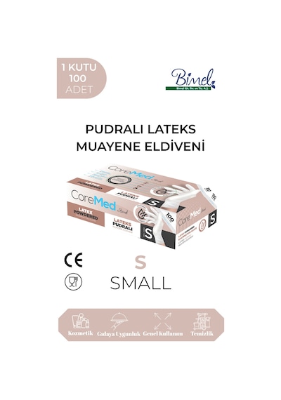 Lateks Pudralı Muayene Eldiveni S-1 Paket 100lü
