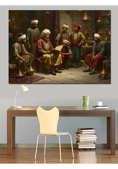 Gölgelikte Sohbet Eden Bilgeler Dekoratif Kanvas - Mdf Ahşap Tablo