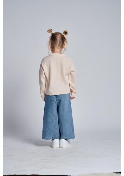 Miababy Papatya Nakışlı Denim Pantolon Hırka Takım Pudra