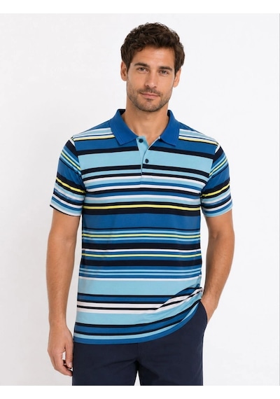 Novalisse Erkek Çizgili Polo Yaka Tişört Kısa Kol Yazlık T-shirt Regular Fit - Mavi Çoklu Renk