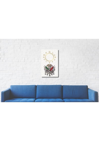 Decorıta Cam Saat | Osmanlı Tuğrası Beyaz Motiflli Çok Renkli