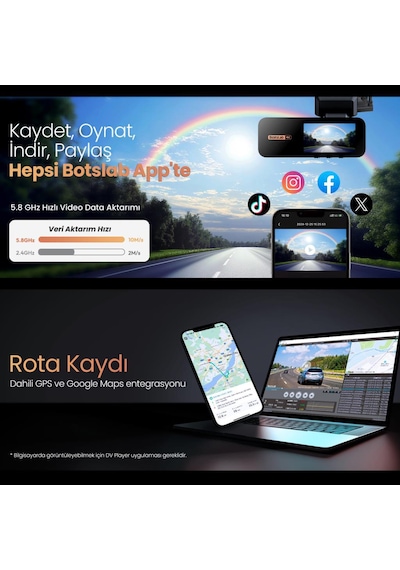 360+ Botslab G980H Pro ADAS Ön 4K UHD Arka 2K QHD 170° Geniş Açı Gece Görüş Gps+WiFi Araç İçi Kamera