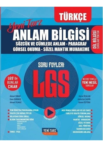 2022 8.Sınıf LGS Anlam Bilgisi Soru Föyleri- Yeni Tarz Yayınları