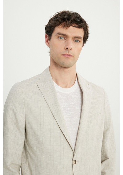 AC&Co / Altınyıldız Classics Erkek Bej Keten Slim Fit Dar Kesim Kırlangıç Yaka Torba Cepli Çizgili Blazer Ceket Bej AC&Co / Altınyıldız Classics Erkek Bej Keten Slim Fit Dar Kesim Kırlangıç Yaka Torba Cepli Çizgili Blazer Ceket Bej