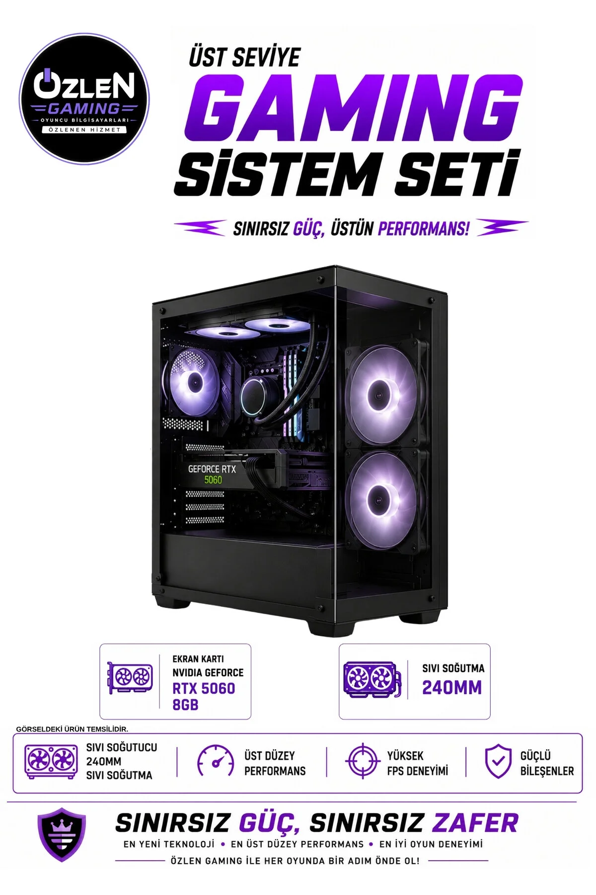 Özlen XL2 OZLN-AMD7-5060-32-1000 Reyzen 7 5700X 8 GB 32 GB 1 TB SSD RTX 5060 24'' W11P FHD Masaüstü Oyuncu Bilgisayarı