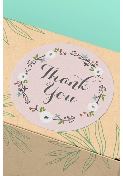 90 Adet Thank You Teşekkür Etiketi Pudra Çiçekli 3x3cm St2042 Çok Renkli