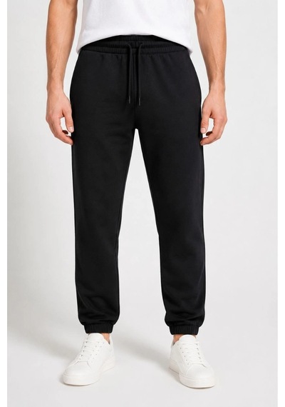 2As Erkek İki İplik Beli Lastikli Bağcıklı Regular Fit Jogger Eşofman Altı - Siyah