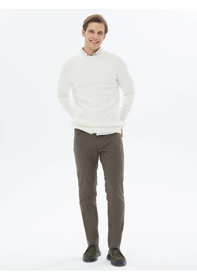 Kip Açık Kahve Dokuma Slim Fit Casual Pamuk Karışımlı Pantolon Kahverengi