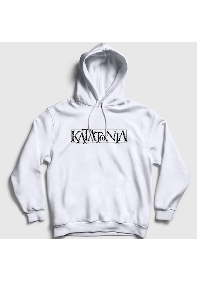 Presmono Unisex Logo Katatonia Kapüşonlu Sweatshirt Beyaz