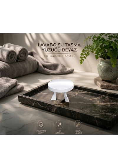 Lavabo Su Taşma Yüzüğü - Beyaz Üniversal Paslanmaz