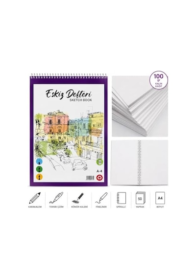 Lona Lucy A4 Spiralli Eskiz Defteri, 100 Gr/m² Kalın Kağıt, 50 Yaprak, Çizgisiz, Karakalem Ve Teknik Çizim İçin, 21x29.7 Santimetre