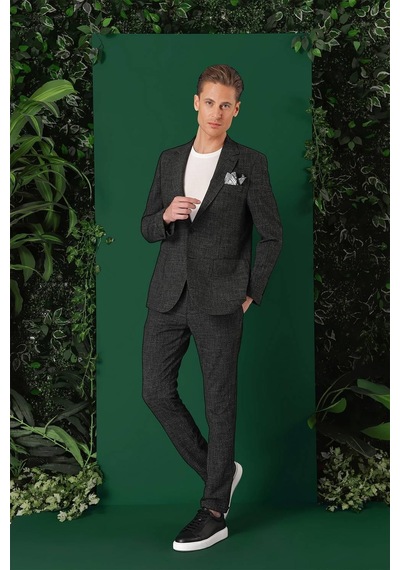 Efor Comfort Fit Torba Cep Pötikare Gofre Kumaş Esnek Casual Siyah Ceket C 669 Siyah
