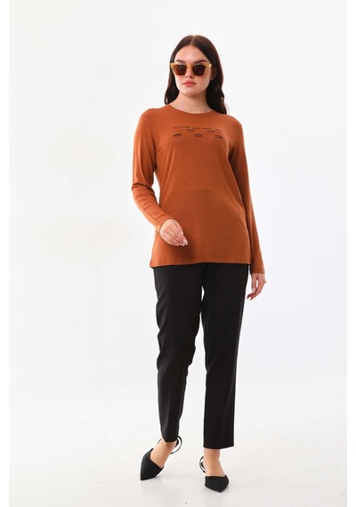 Sistas Kadın Taş Süsleme Detaylı Uzun Kol Bluz 23567 Camel