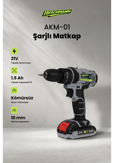 Reschmann R-AKM-01 21V - 1.5AH Brushless Profesyonel Şarjlı Matkap