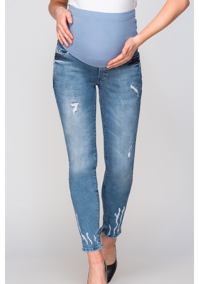 Busa Hamile Jean Skinny Cep İnci Detay Mavi-mavi