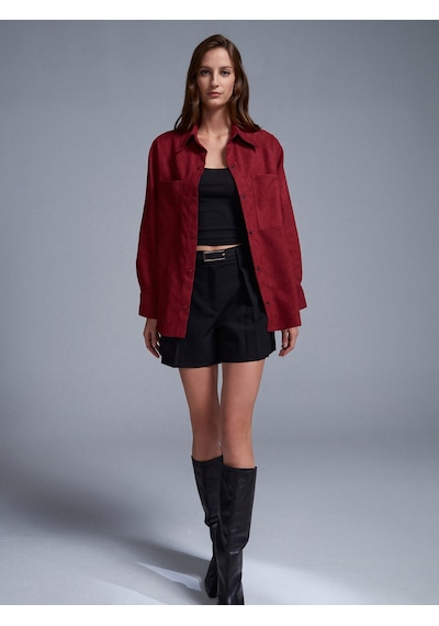 Dilvin 50532 Süet Gömlek Ceket-bordo Bordo