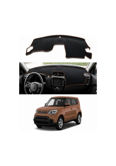 Kia - Soul 2014-2019 Uyumlu Torpido Koruma Kılıfı - Kahverengi Şeritli