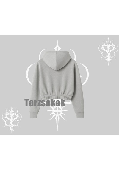 Kapşonlu Crop Sweatshirt Born To Rock Eternal Flame Legacy Gri