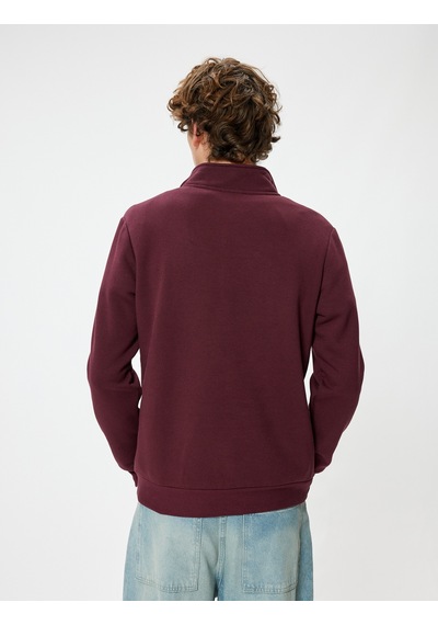 Koton Yarım Fermuarlı Yaka Sweatshirt Uzun Kollu Pamuk Karışımlı Bordo 5wam70002mk Bordo