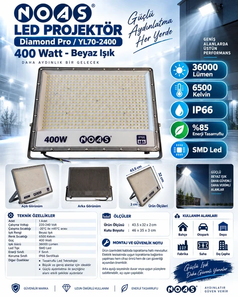 Noas Smd Dıamond Pro Led Projektör 400w Beyaz Işık 6500k