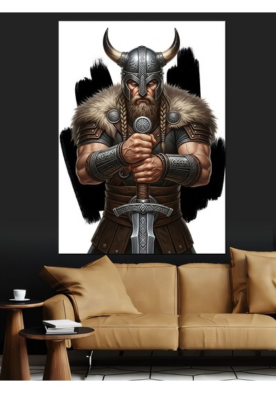 Ahşap Tablo Balta Tutan Viking Savaşçısı