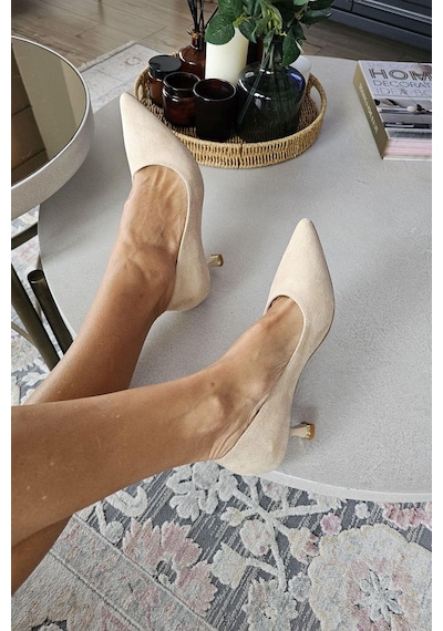 10 670 Topukla Kadın 6 Cm Kadeh Topuk Stiletto Ten Süet