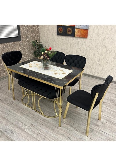 80-120 Ck Gold Mutfak Masası Takımları , Kişilik Benchli Mutfak Masası Takımı Siyah Mermer 80-120 Ck Gold Mutfak Masası Takımları , Kişilik Benchli Mutfak Masası Takımı Siyah Mermer