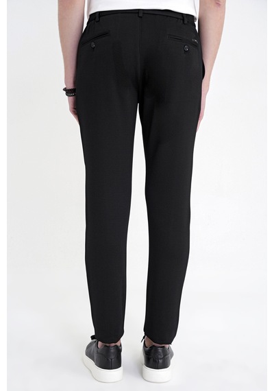 Comfort Fit Beli Lastikli Armürlü Dokuma Esnek Pamuk Siyah Jogger Pantolon P 1217