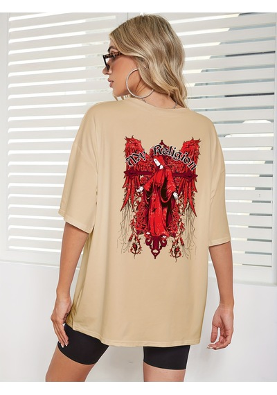 Uyguntarz Unisex My Regilion Tasarım Basklı Tshirt Bej