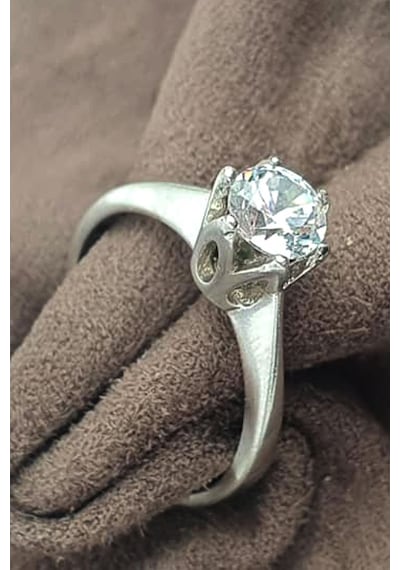 Swarovski Taşlı Gümüş Tek Taş Yüzük 18