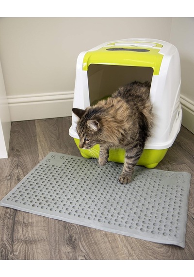 Purr-fect Paws Çok Amaçlı Kedi Kumu Matı - Gri, Orta, 1'li Paket