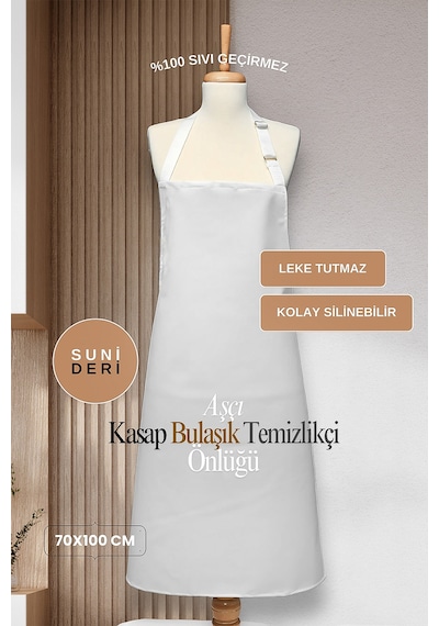 Suni Deri Su Geçirmez Bulaşıkçı Önlüğü Aşçı Önlüğü Kasap Önlüğü Temizlikçi Önlüğü Beyaz