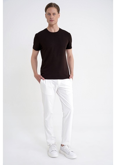 Efor Comfort Fit Bisiklet Yaka %97 Esnek Pamuklu Kahverengi Tişört Ts 885