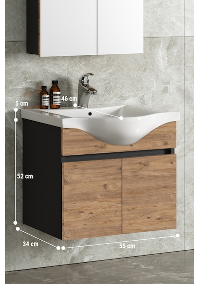 Yıldız 55 Cm Antrasit Gri Mat-Atlantik Çam Mdf Seramik Lavabolu Asma Banyo Alt Dolabı Antrasit - Atlantik Çam Yıldız 55 Cm Antrasit Gri Mat-Atlantik Çam Mdf Seramik Lavabolu Asma Banyo Alt Dolabı Antrasit - Atlantik Çam