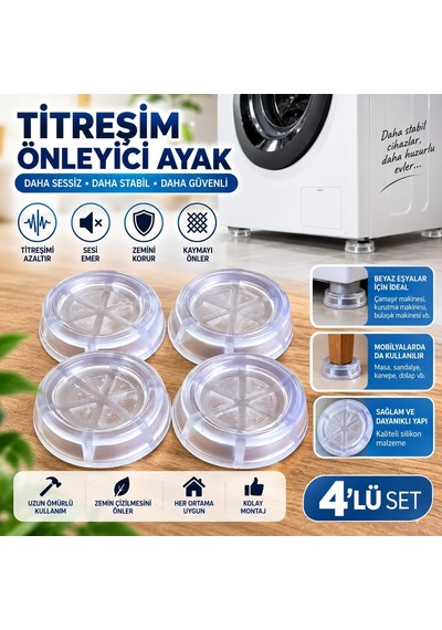 Çamaşır Makinesi Titreşim Önleyici Şeffaf Silikon Ayak 4'lü Set Diğer