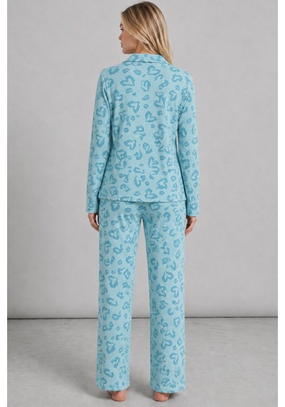 Kadın Desenli Uzun Kollu Mint Yeşili Pijama Takımı 4760