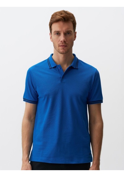 Jimmy Key Saks Polo Yaka Kısa Kollu Erkek Tişört Saks Mavi